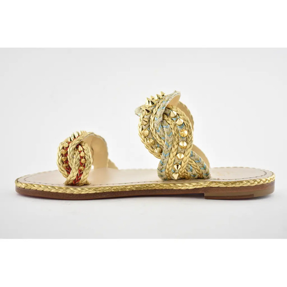 Christian Louboutin Normandie Flat Rope Gold Leather Spike Slip Slide Sandal 36 - Picture 8 of 11